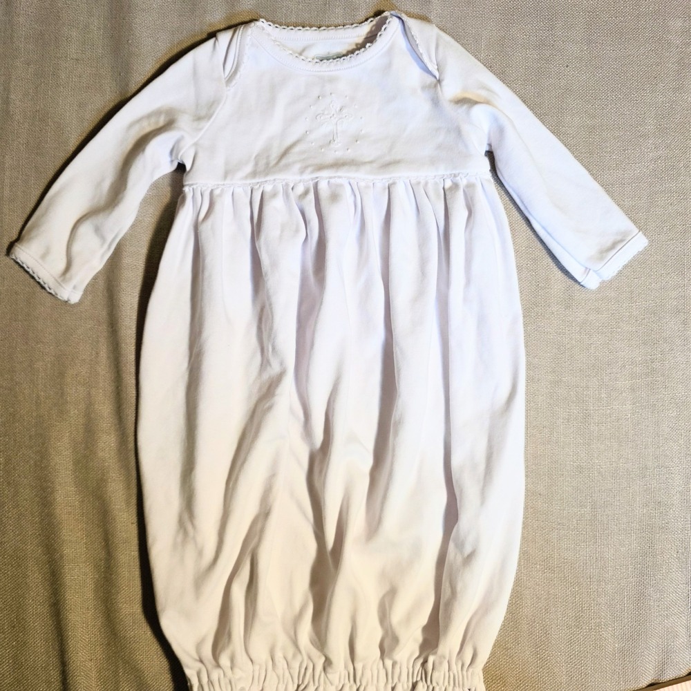 Mudpie Newborn Gown White Embroidered Cross Baby *100% Cotton*Christening Infant